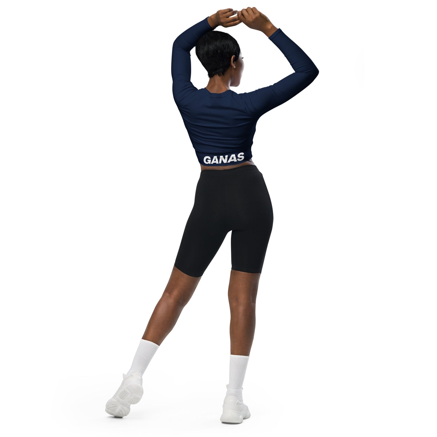 Navy Long-Sleeve Crop Top