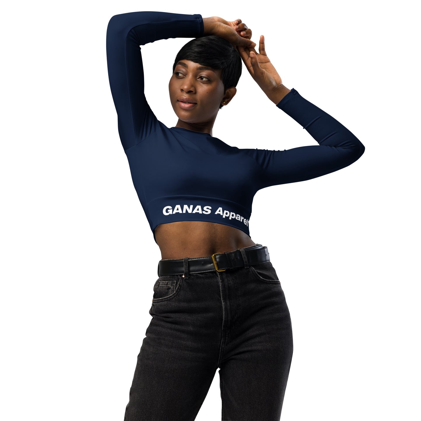 Navy Long-Sleeve Crop Top
