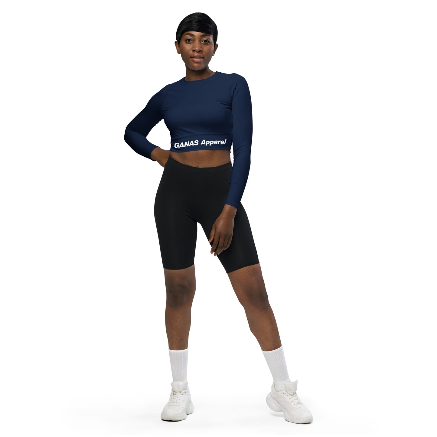 Navy Long-Sleeve Crop Top