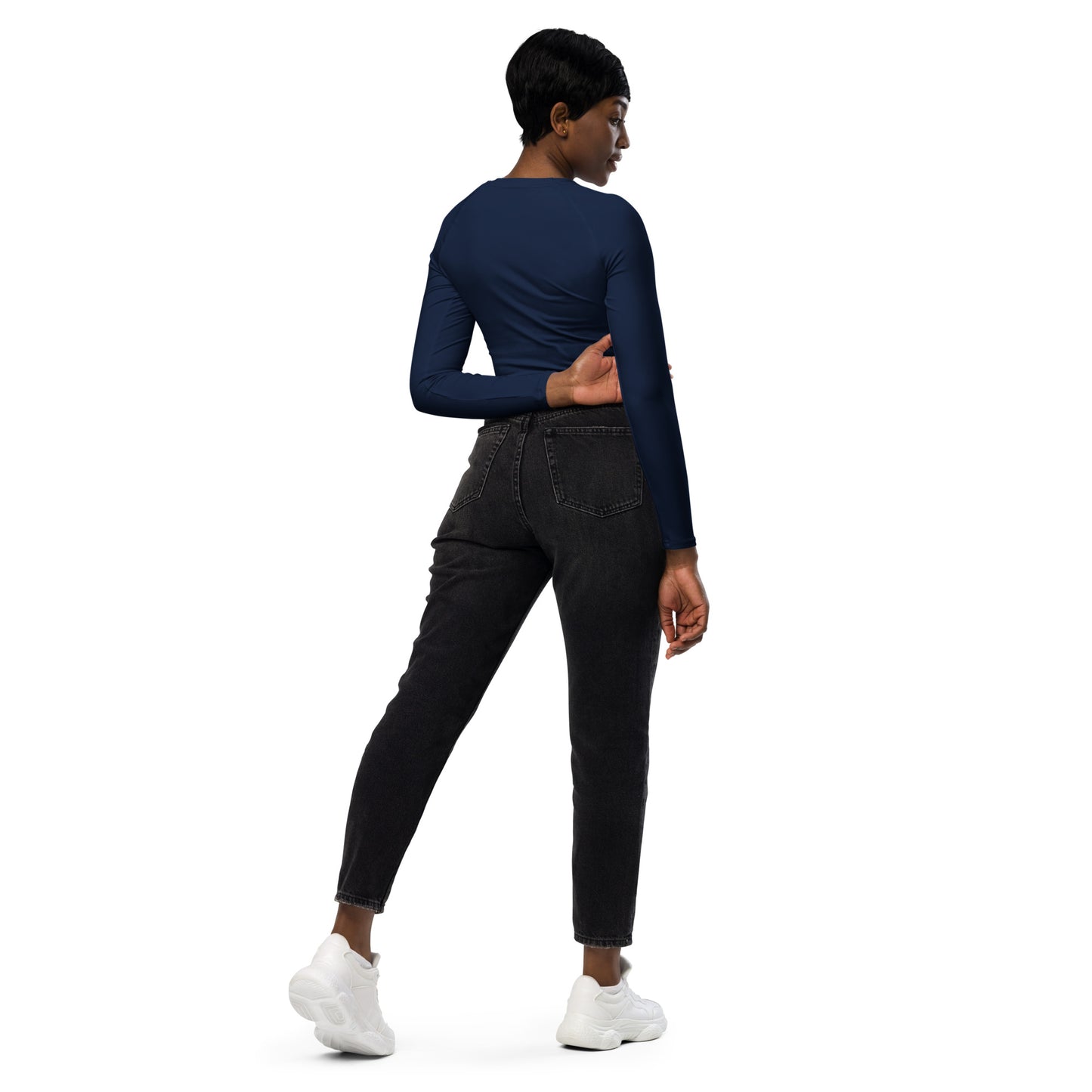 Navy Long-Sleeve Crop Top