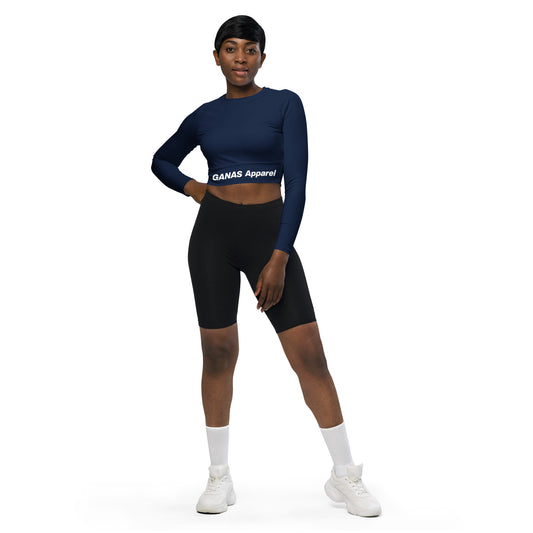 Navy Long-Sleeve Crop Top